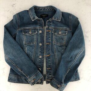 Talbots Petites Button Down Lg Slv Cotton Med Wash Denim Jacket Blue Sz S